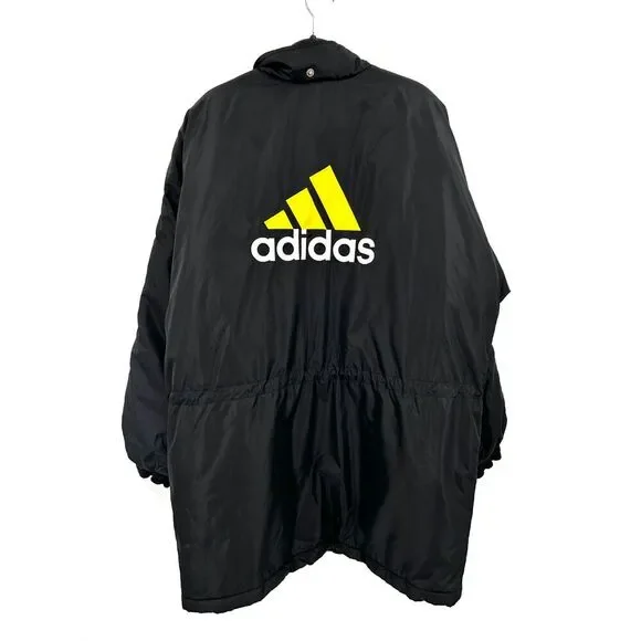 ADIDAS Men's Vintage Y2K Black Yellow Long Quilted Puffer Jacket